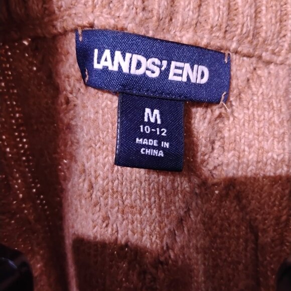 Kids Medium Tan Lands’ End Cable Knit Zip Sweater | Size 10–12 | Cozy Full-Zip C - Picture 3 of 6